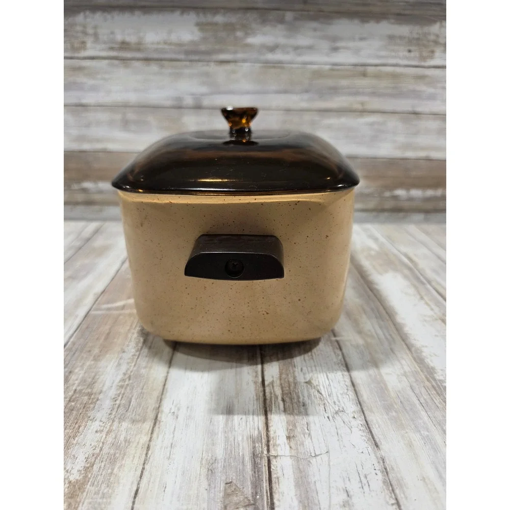 Vintage West Bend Speckled Tan Bird Motif Slow Cooker Deep Pan w/ Lid NO‎ BASE